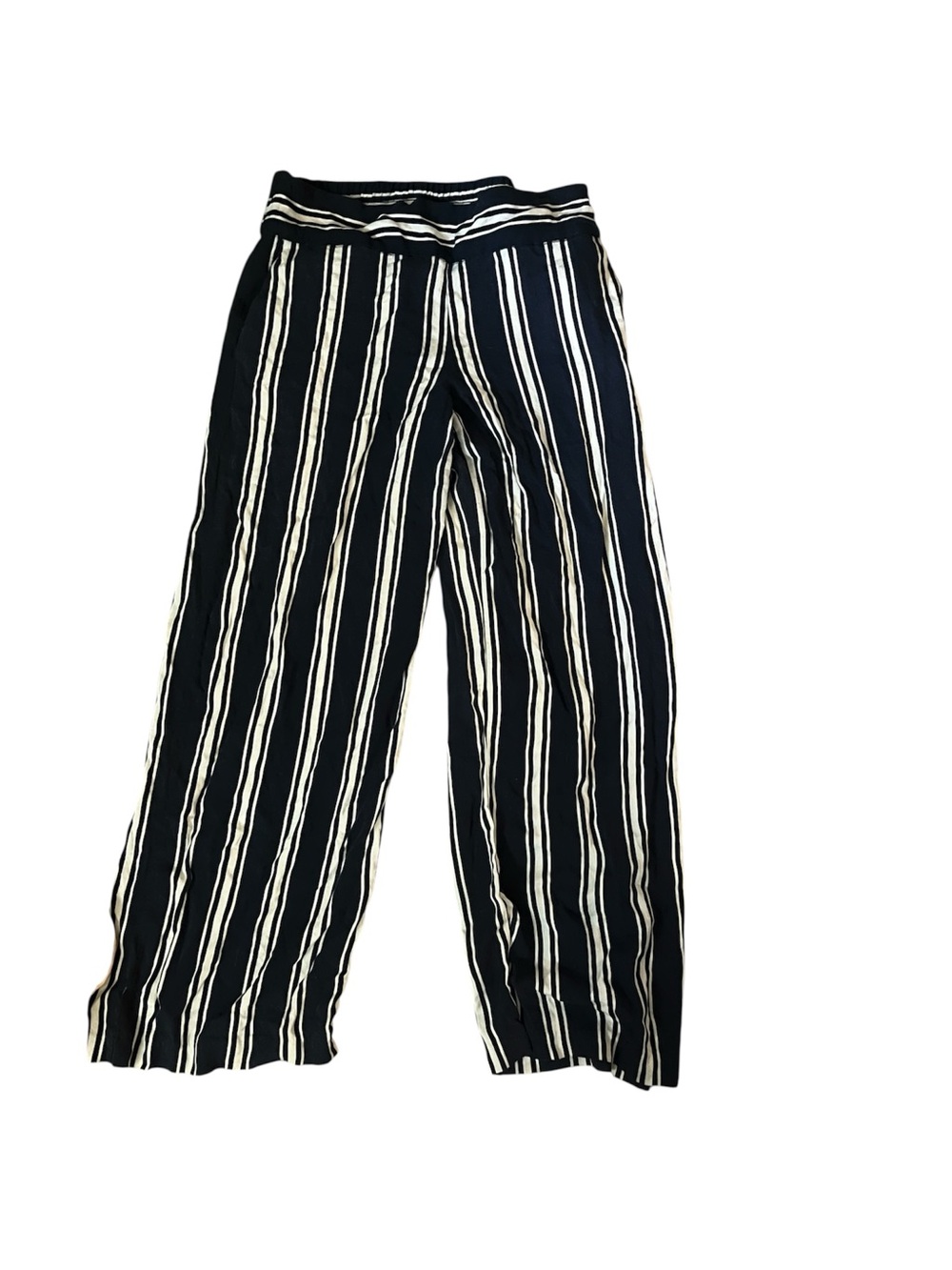 Adrienne Vittadini Navy and White Vertical Stripe Wide-Leg Pants
